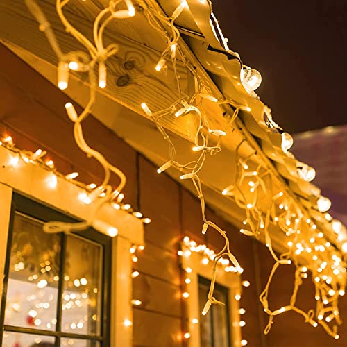 32.8FT 400LED Connectable Icicle Christmas Lights (Warm White)