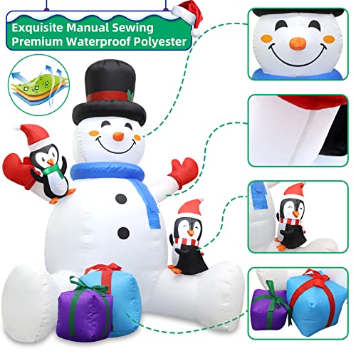 7FT Blow Up Snowman with Penguins, LED Christmas Decoration
