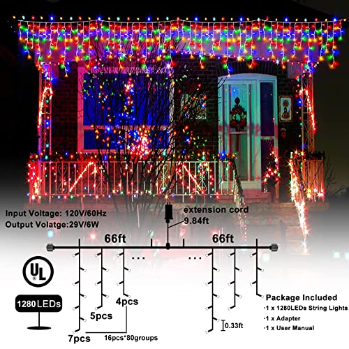 Christmas Icicle Lights - 132ft String for Outdoor Decoration