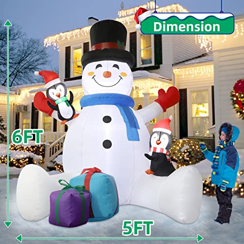 7FT Blow Up Snowman with Penguins, LED Christmas Decoration