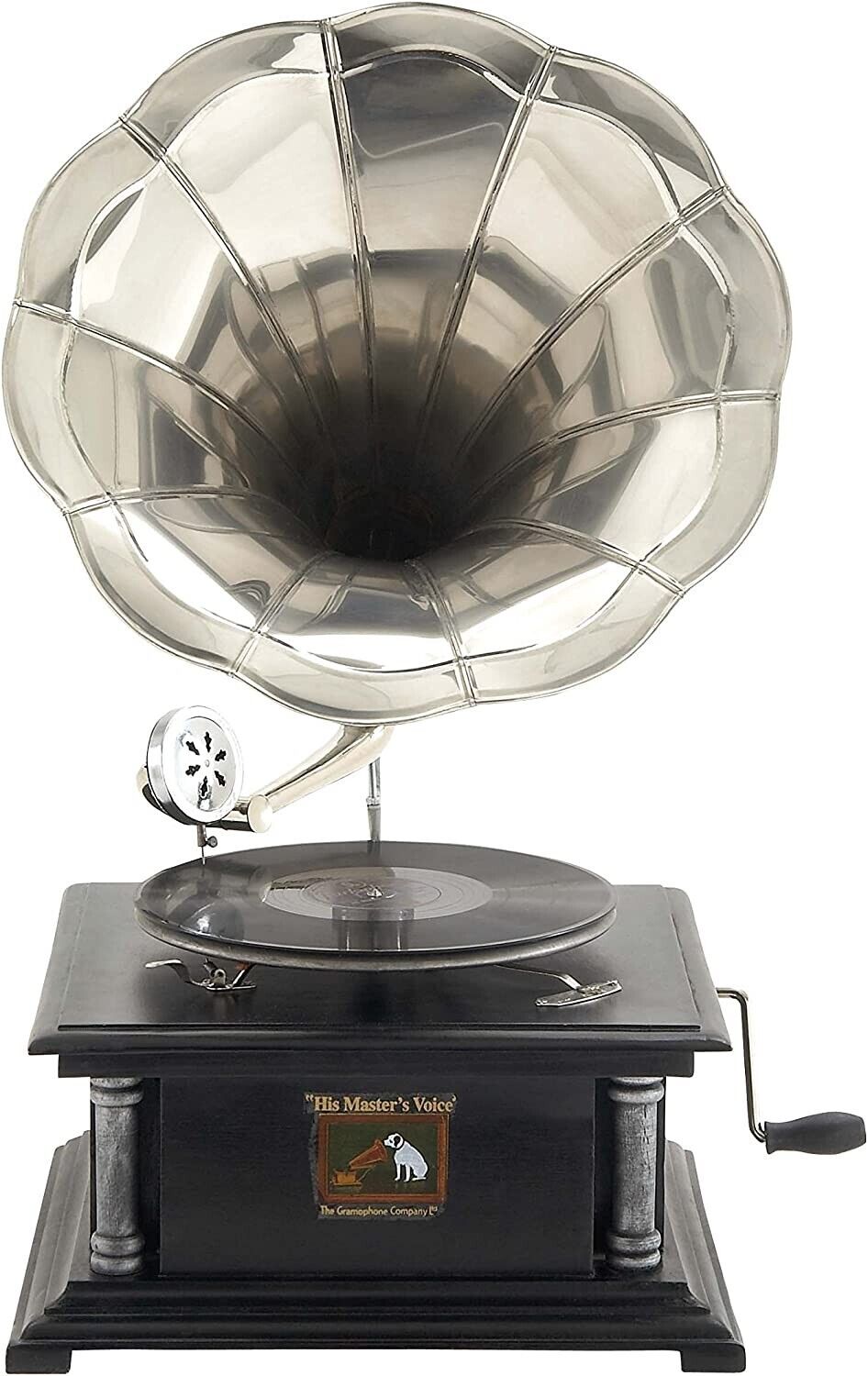 Vintage Brass Horn Wind Up Replica Gramophone Player