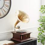 Vintage Brown Wood Gramophone with Record Player