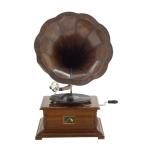 Brown Wood Gramophone with Record Player