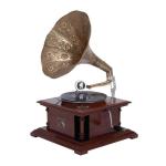 Vintage Brown Wood Gramophone with Record Player
