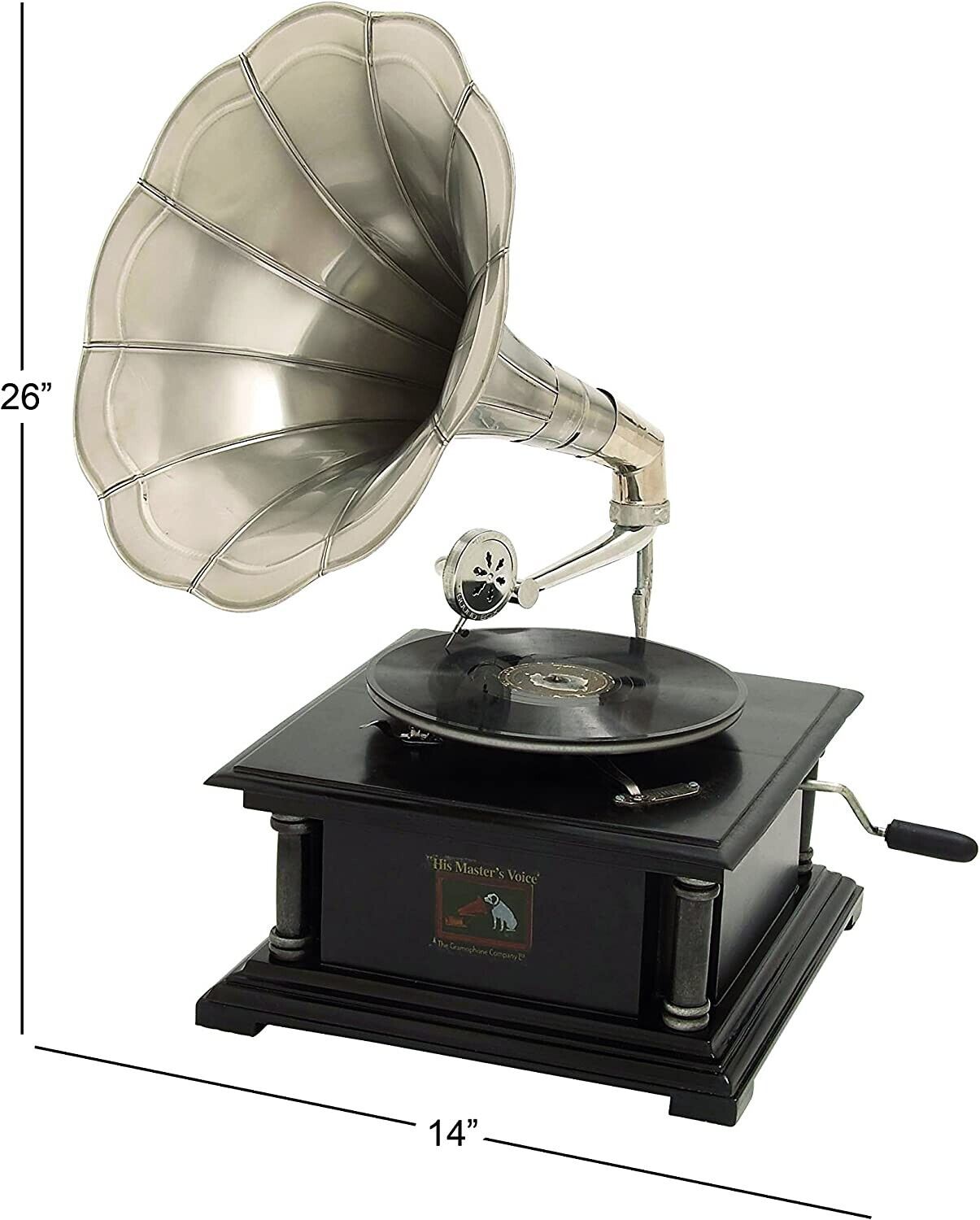 Vintage Brass Horn Wind Up Replica Gramophone Player