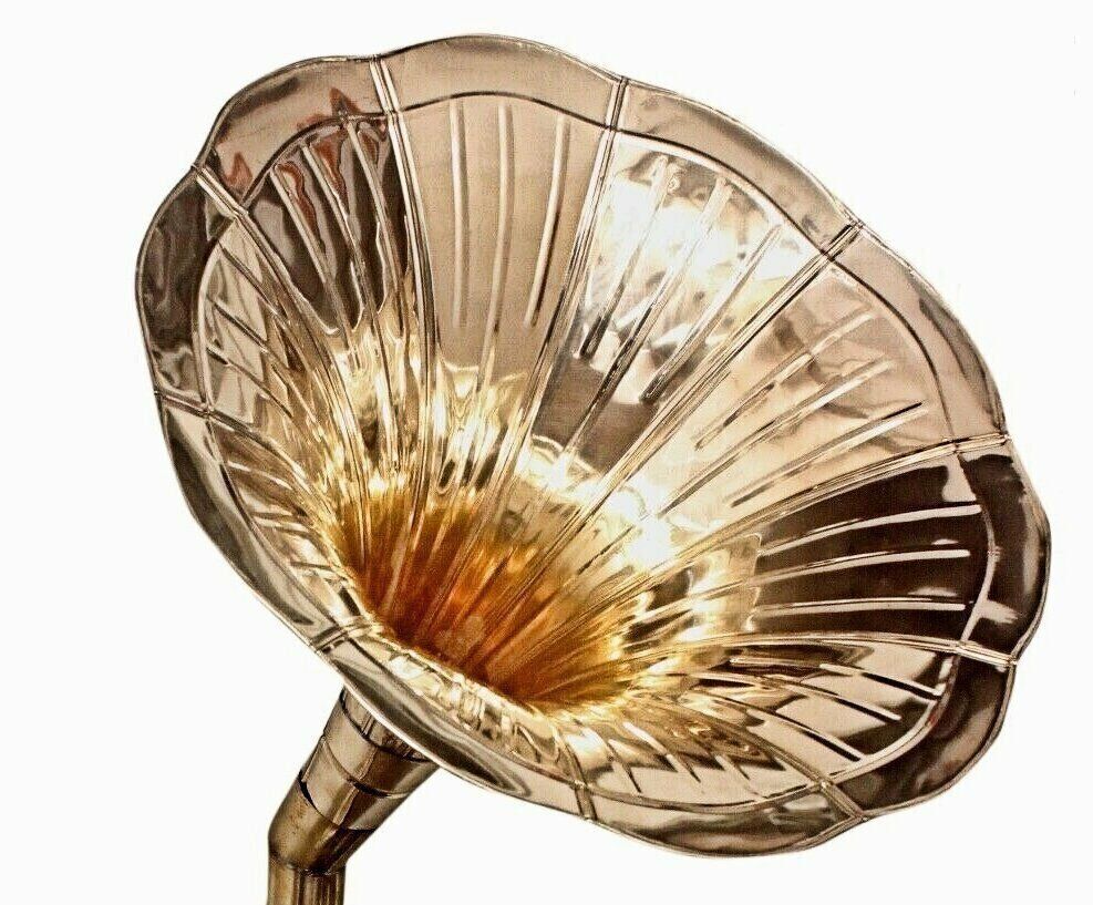 Vintage Wind-Up Brass Horn Gramophone Player