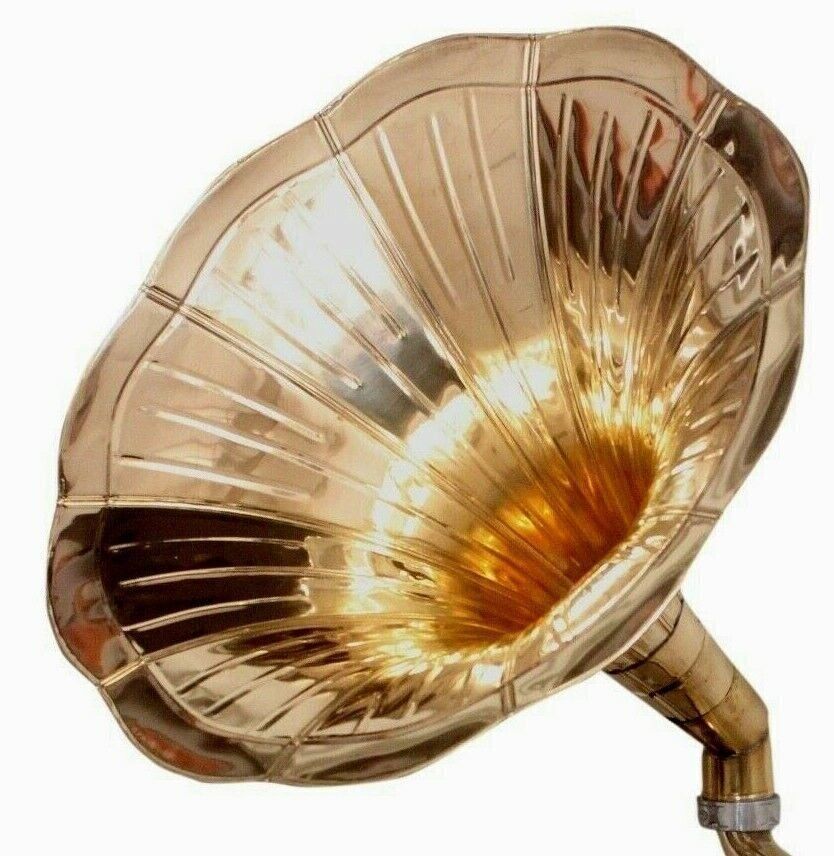 Vintage Brass Horn Hex Gramophone Player