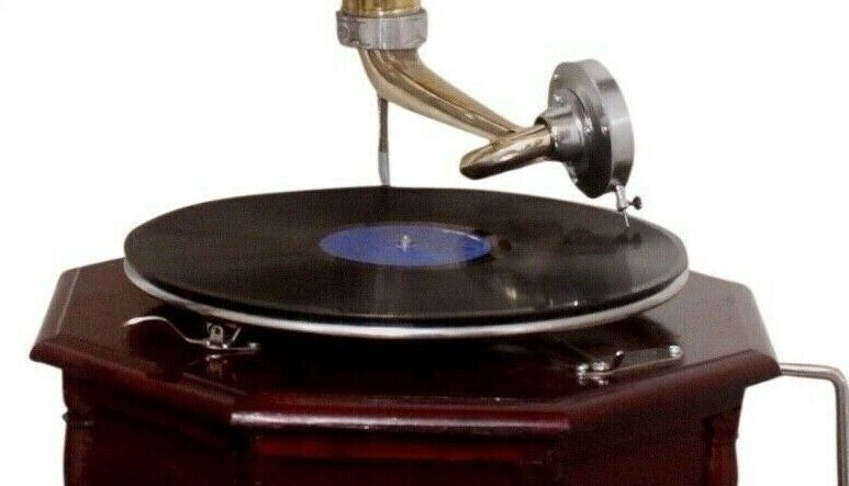 Vintage Brass Horn Hex Gramophone Player