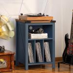 Navy Blue Record Player Stand with Vinyl Storage