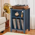 Navy Blue Record Player Stand with Vinyl Storage