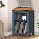 Navy Blue Record Player Stand with Vinyl Storage