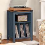 Navy Blue Record Player Stand with Vinyl Storage
