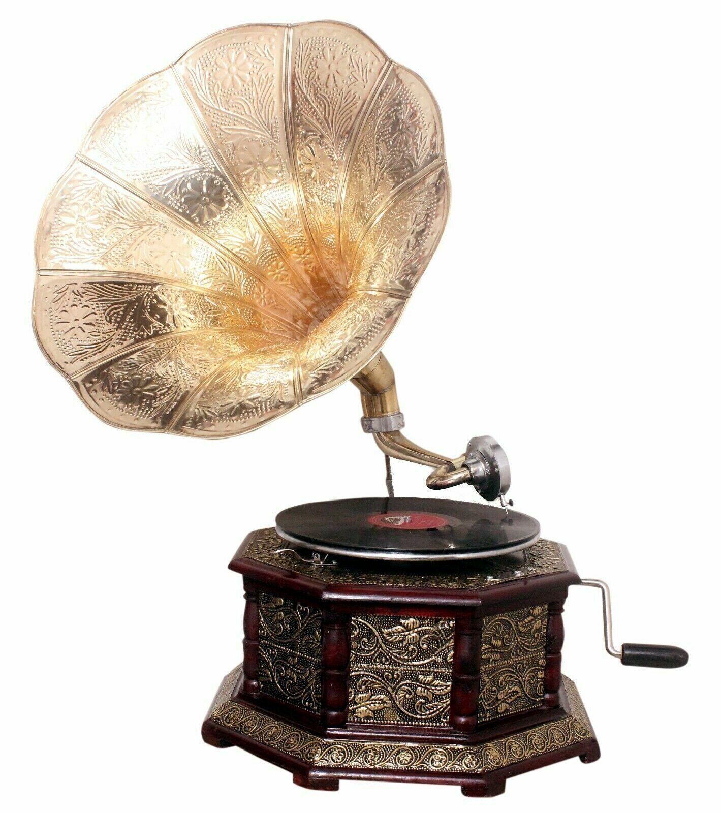 HEX Gramophone Player: Vintage Brass Horn Design