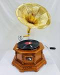 Vintage-Style Wooden Gramophone with Gold Horn