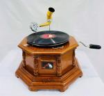 Vintage-Style Wooden Gramophone with Gold Horn