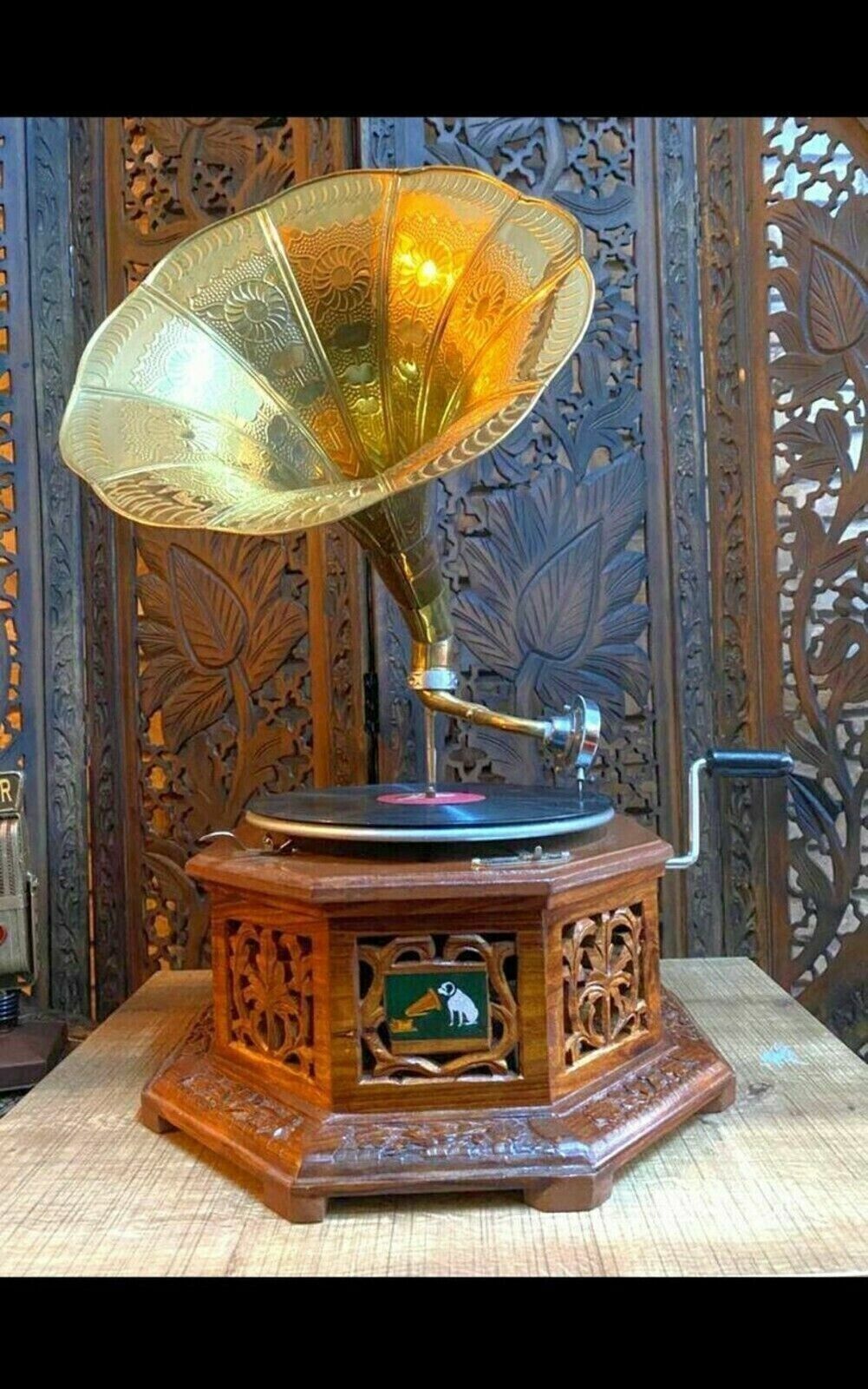 Brass Horn Gramophone Player - Nautical Replica Gift