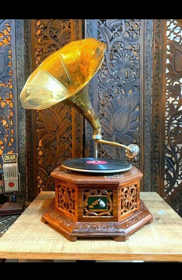 Brass Horn Gramophone Player - Nautical Replica Gift