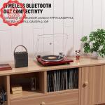 Red Bluetooth USB Vinyl Record Player with Wood Base