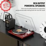 Red Bluetooth USB Vinyl Record Player with Wood Base