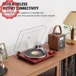 Red Bluetooth USB Vinyl Record Player with Wood Base