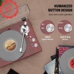 Red Bluetooth USB Vinyl Record Player with Wood Base