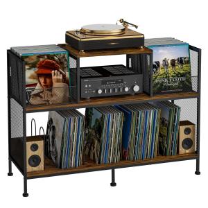 Vintage Record Player Table with Adjustable Dividers