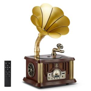 Vintage Gramophone-Style CD Player with Bluetooth