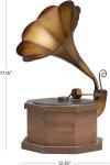 Antique Metal Gramophone with Wooden Base, Copper