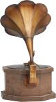 Antique Metal Gramophone with Wooden Base, Copper