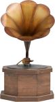 Antique Metal Gramophone with Wooden Base, Copper