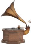 Antique Metal Gramophone with Wooden Base, Copper