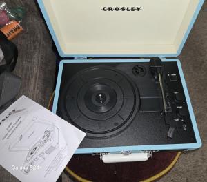 Teal Blue Vintage Portable Bluetooth Record Player