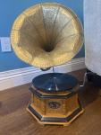 Vintage Gramophone with Horn and Wooden Base