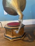 Vintage Gramophone with Horn and Wooden Base