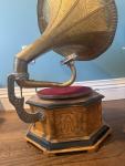Vintage Gramophone with Horn and Wooden Base