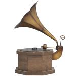 Antique Metal Gramophone with Brown Wooden Base