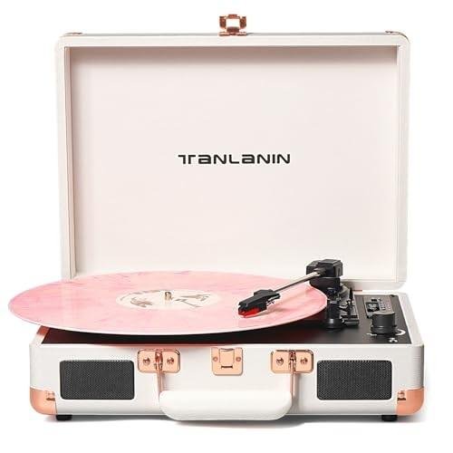 Vintage Bluetooth Vinyl Record Player in White Rose Gold