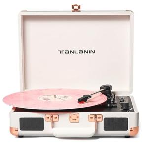 Vintage Bluetooth Vinyl Record Player in White Rose Gold
