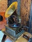 Antique Style Metal Gramophone with Wooden Base