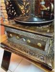 Antique Style Metal Gramophone with Wooden Base