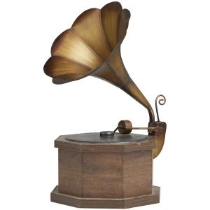 Antique Metal Gramophone with Brown Wooden Base