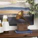 Antique Metal Gramophone with Brown Wooden Base