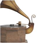 Antique Metal Gramophone with Brown Wooden Base