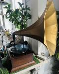 Vintage Wind-Up Gramophone with Gold Horn Soundbox