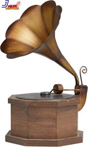 Antique Metal Gramophone with Wooden Base, Copper