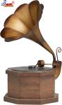 Antique Copper Gramophone with Wooden Base