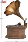 Antique Copper Gramophone with Wooden Base