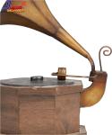 Antique Copper Gramophone with Wooden Base
