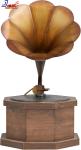Antique Copper Gramophone with Wooden Base