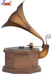 Antique Copper Gramophone with Wooden Base